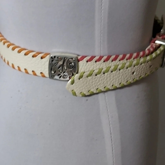 Brighton White Leather Belt Whipstitched‎ with various colors silver hard S/M main image 4